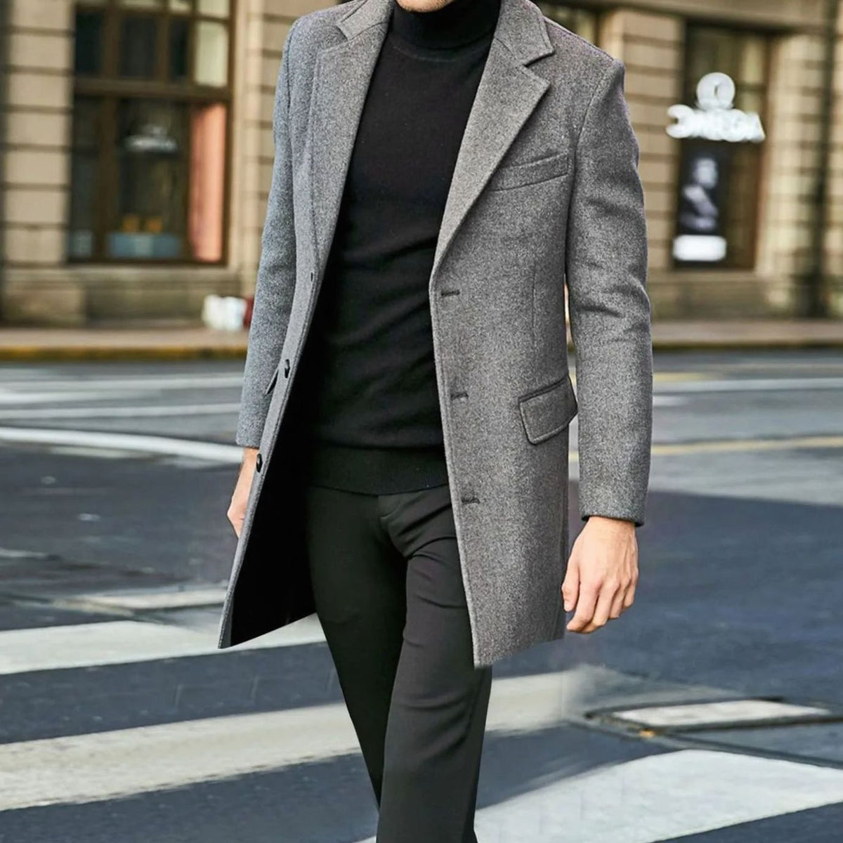 Men's Tailored Longline Winter Coat with Notched Lapels