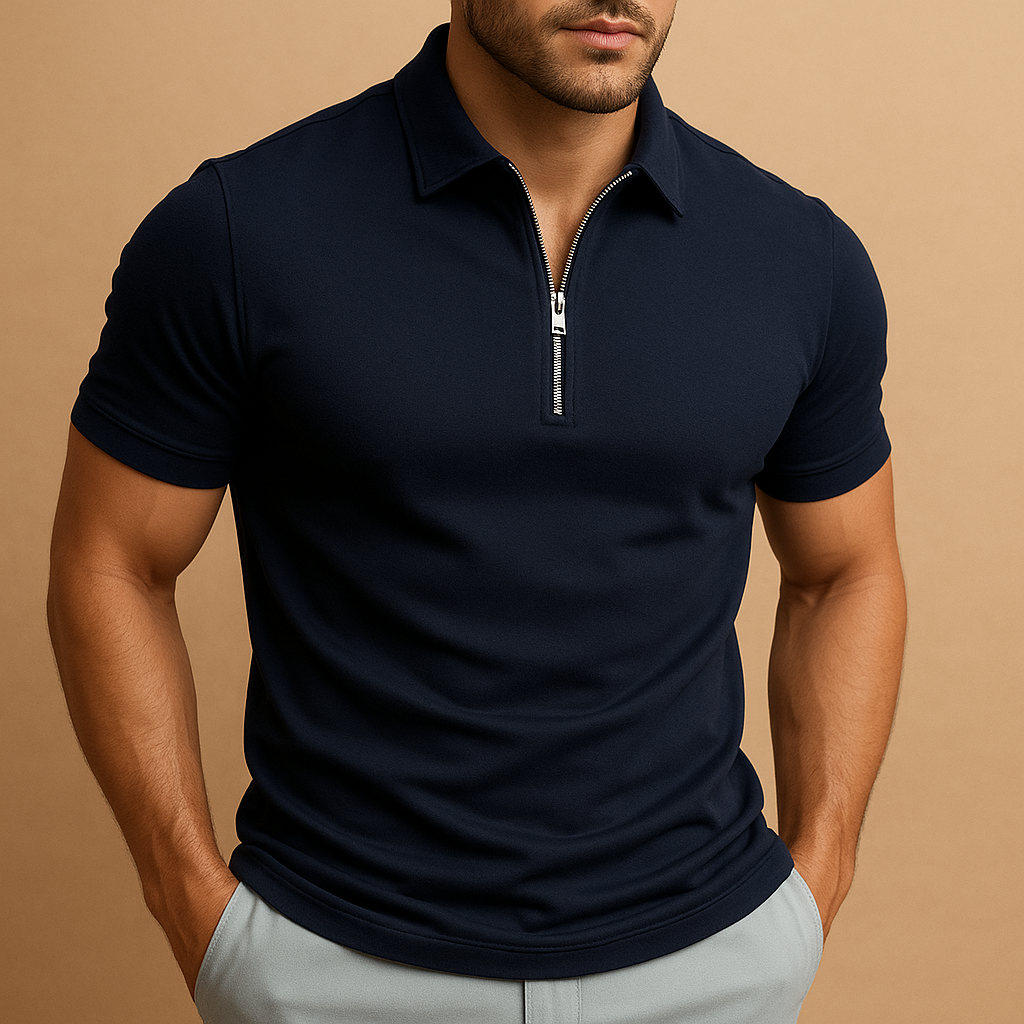 Heren Polo – Slim Fit, Ritssluiting, Zwart, Geschikt voor Casual en Werkgebruik