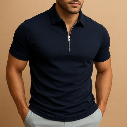 Heren Polo – Slim Fit, Ritssluiting, Zwart, Geschikt voor Casual en Werkgebruik