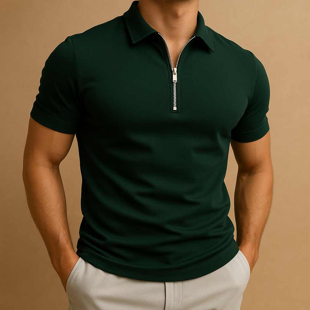 Heren Polo – Slim Fit, Ritssluiting, Zwart, Geschikt voor Casual en Werkgebruik