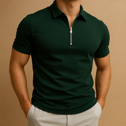 Heren Polo – Slim Fit, Ritssluiting, Zwart, Geschikt voor Casual en Werkgebruik