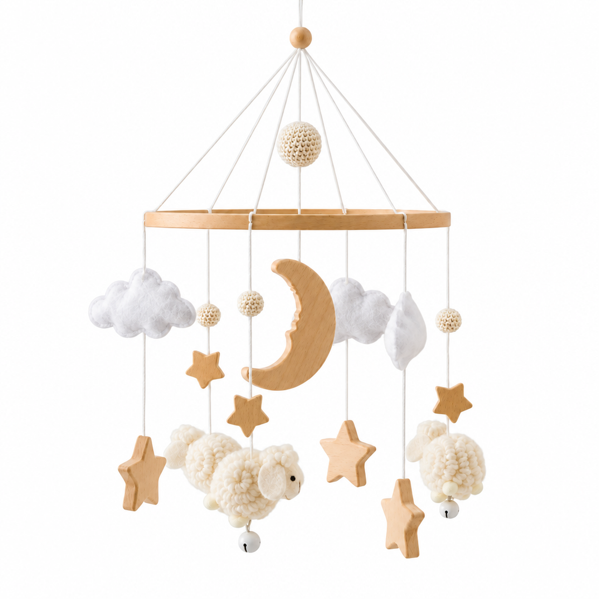 Moon and sheep felt toy topper for cot mobile