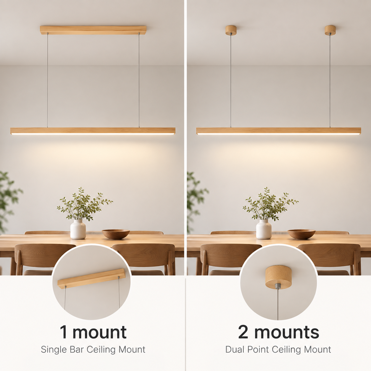 Wooden LED Pendant Light with Slim Linear Bar Shade