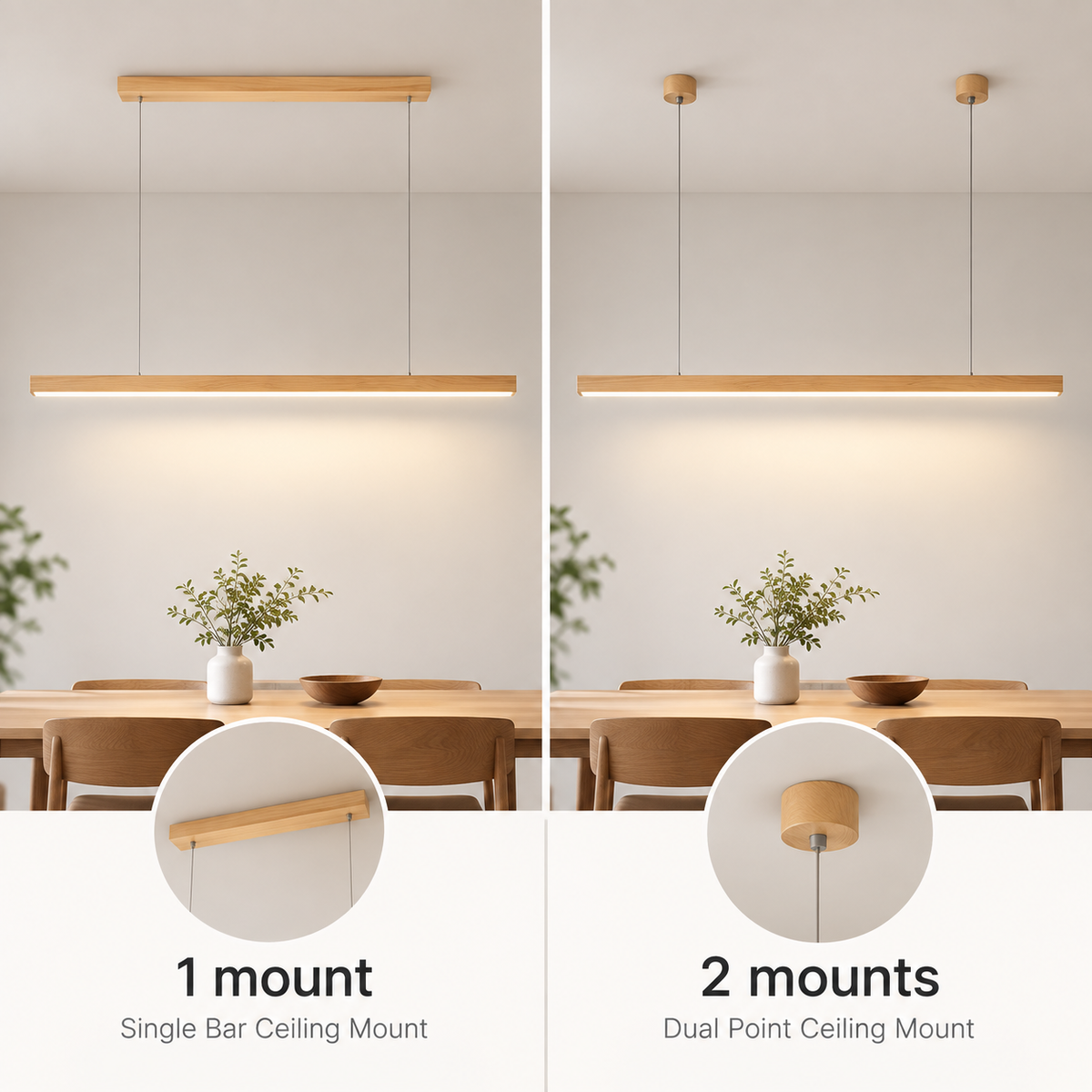 Wooden LED Pendant Light with Slim Linear Bar Shade