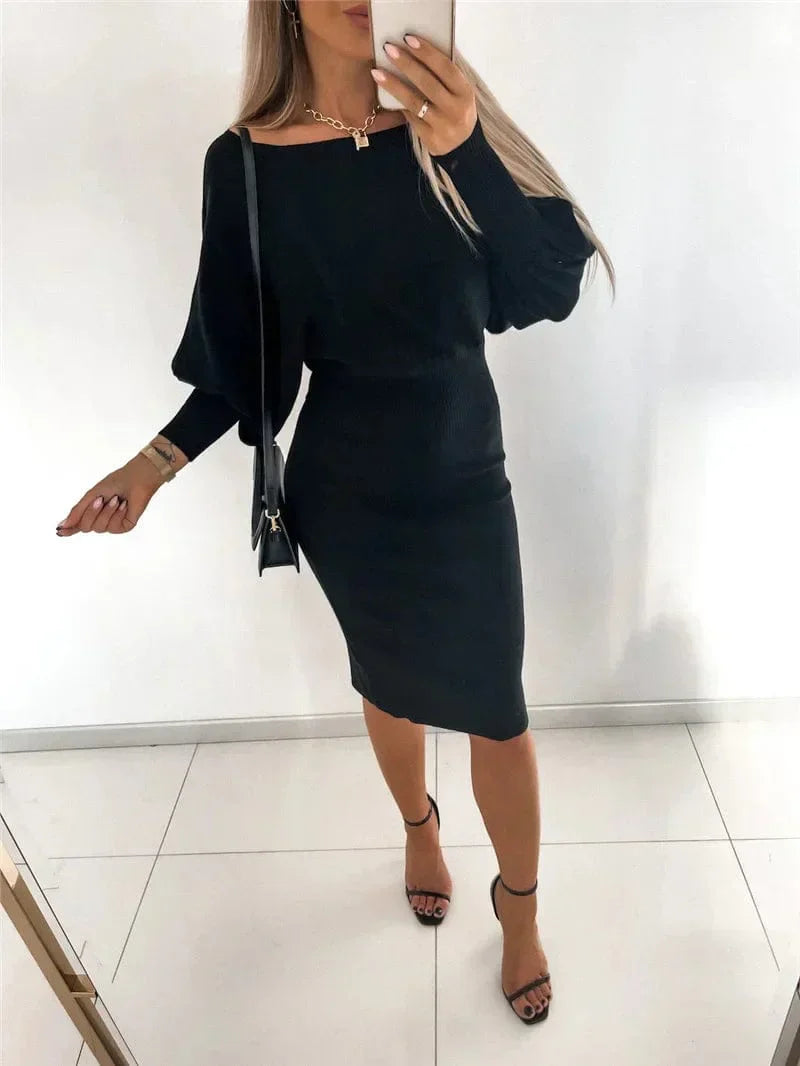 Elegante Off-Shoulder Jurk | Damesjurk met ballonmouwen en flatterende slim fit pasvorm