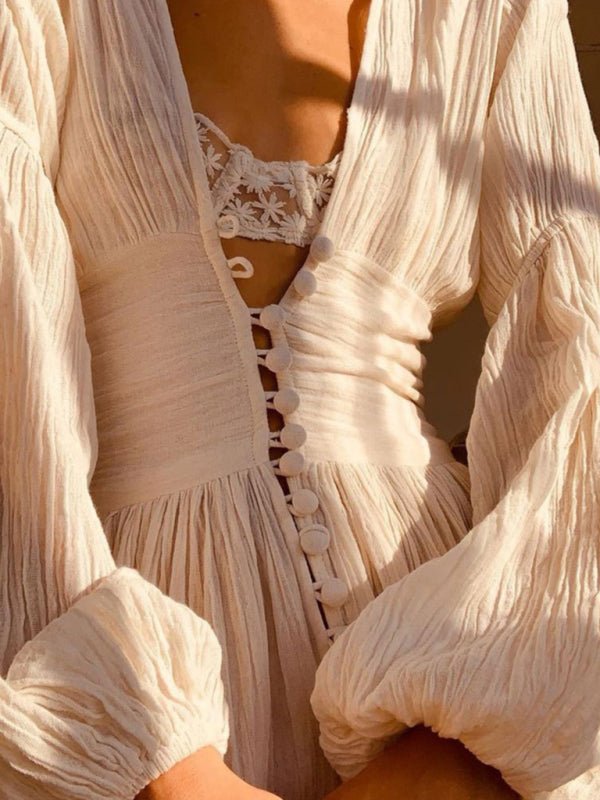 Hilde | Dames Maxi Jurk met Franse Retro Stijl en V-Hals – Elegant met Plooidetail en Split