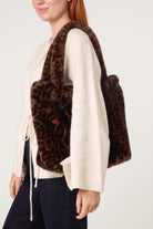 Women's Leopard Print Tote Bag Fuzzy Shoulder Bag