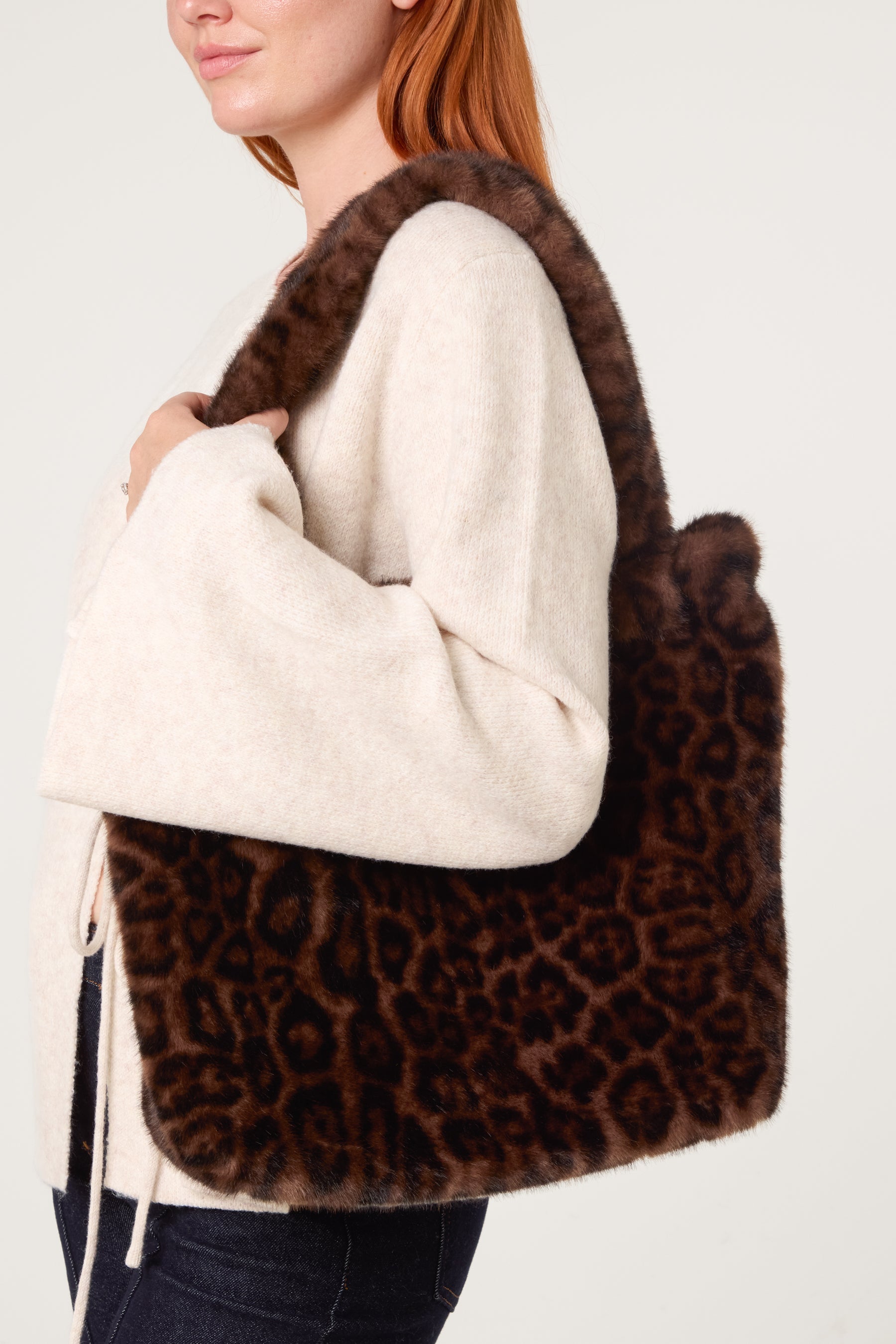 Women's Leopard Print Tote Bag Fuzzy Shoulder Bag