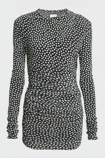 Bellamy | Dames Zwart Mini Jurkje met Witte Stippen en Slanke Pasvorm