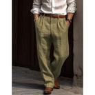Men's Linen Blend Trousers - Breathable Relaxed Fit Casual Pants