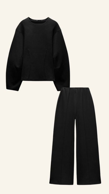 Nour Set | Dames Tweedelige Set met Oversized Top en Wijde High-Waist Broek
