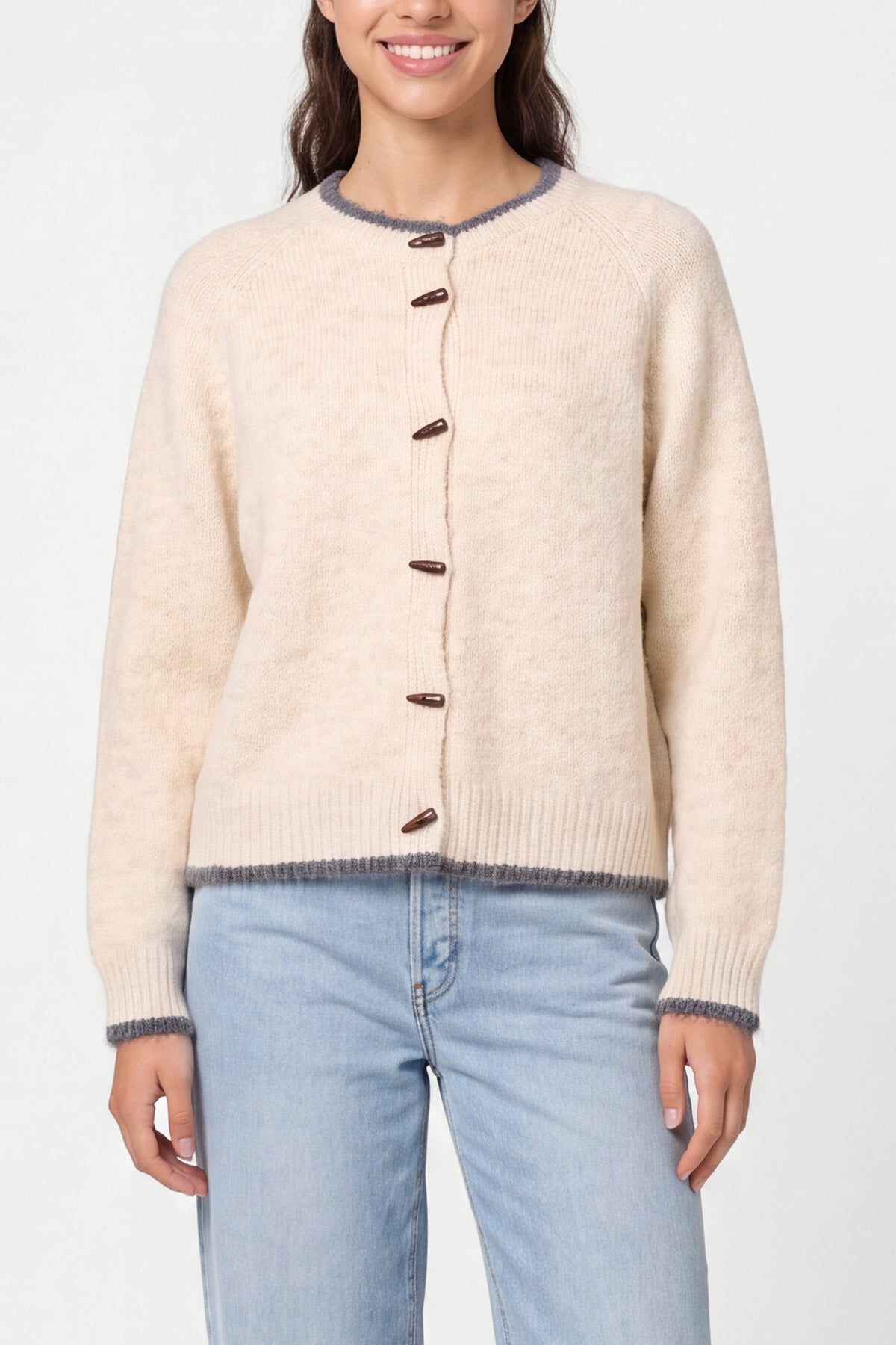 Women's Round Neck Cardigan - Stone Knit