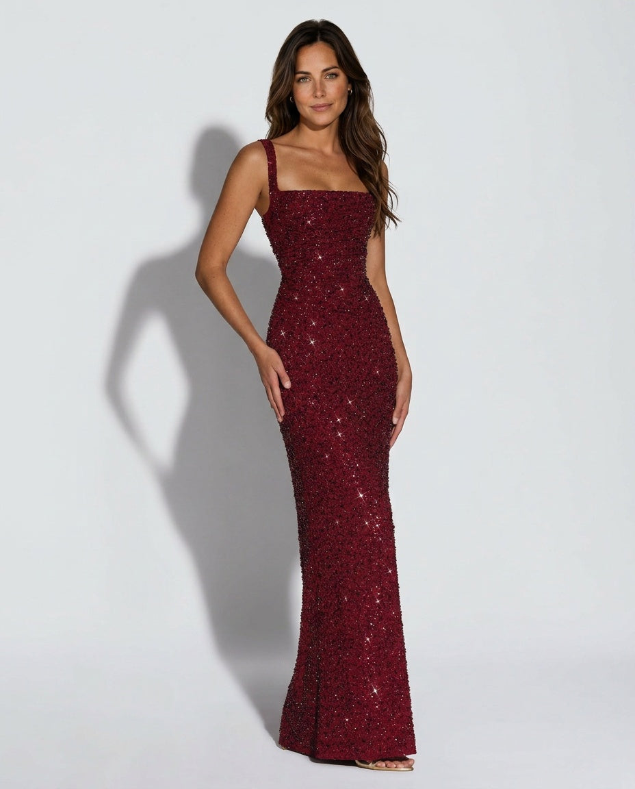 Women's Sequin Maxi Dress - Sleeveless Cocktail Dress