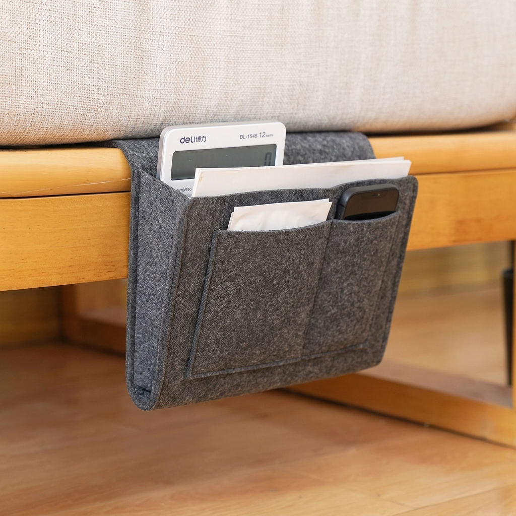Under-Mattress Bedside Storage Caddy – Felt Hanging Organizer