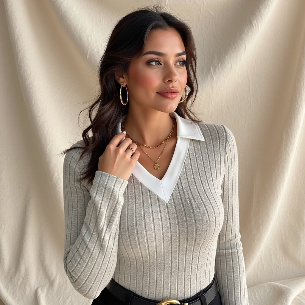 Éloïse Geribbelde Polotrui | Dames trui met klassieke kraag en tijdloos design