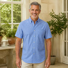 Sky Blue Micro Dot Short Sleeve Oxford Shirt Front View — view 15