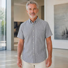 Charcoal Pinstripe Short Sleeve Oxford Shirt Front View — view 18