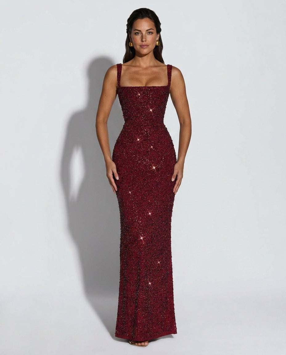 Women's Sequin Maxi Dress - Sleeveless Cocktail Dress