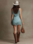Women's Mini Dress Deep V-Neck Fringe Hem Sleeveless Bodycon