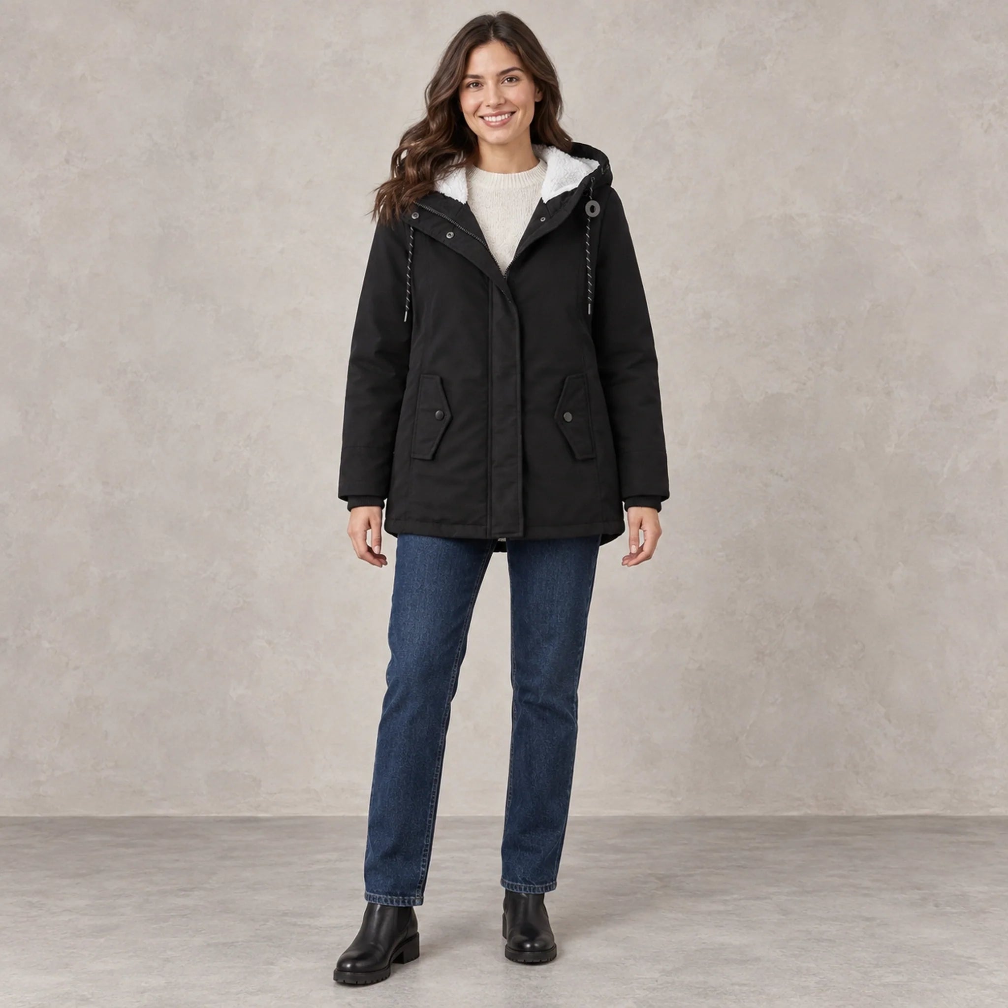 parka coat — Aurora Black front — view 2