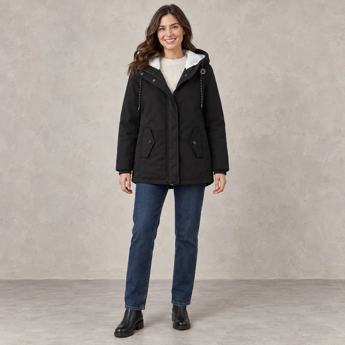 parka coat — Aurora Black front — view 2
