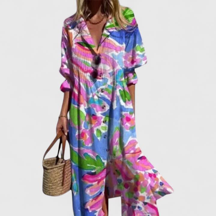 Juliana Boho Print Maxi Shirt Dress_5