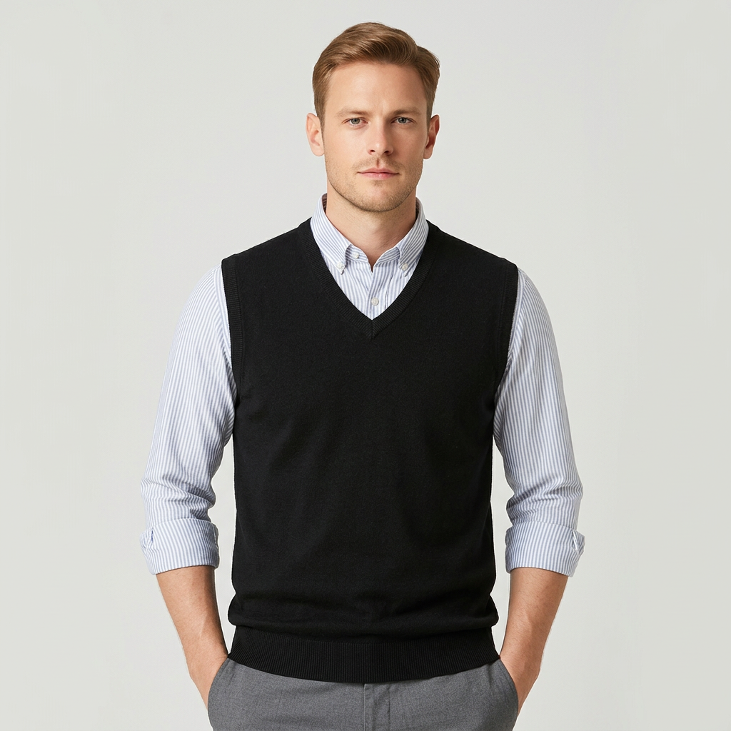 Men's Sleeveless V-Neck Sweater Vest – Slim Fit