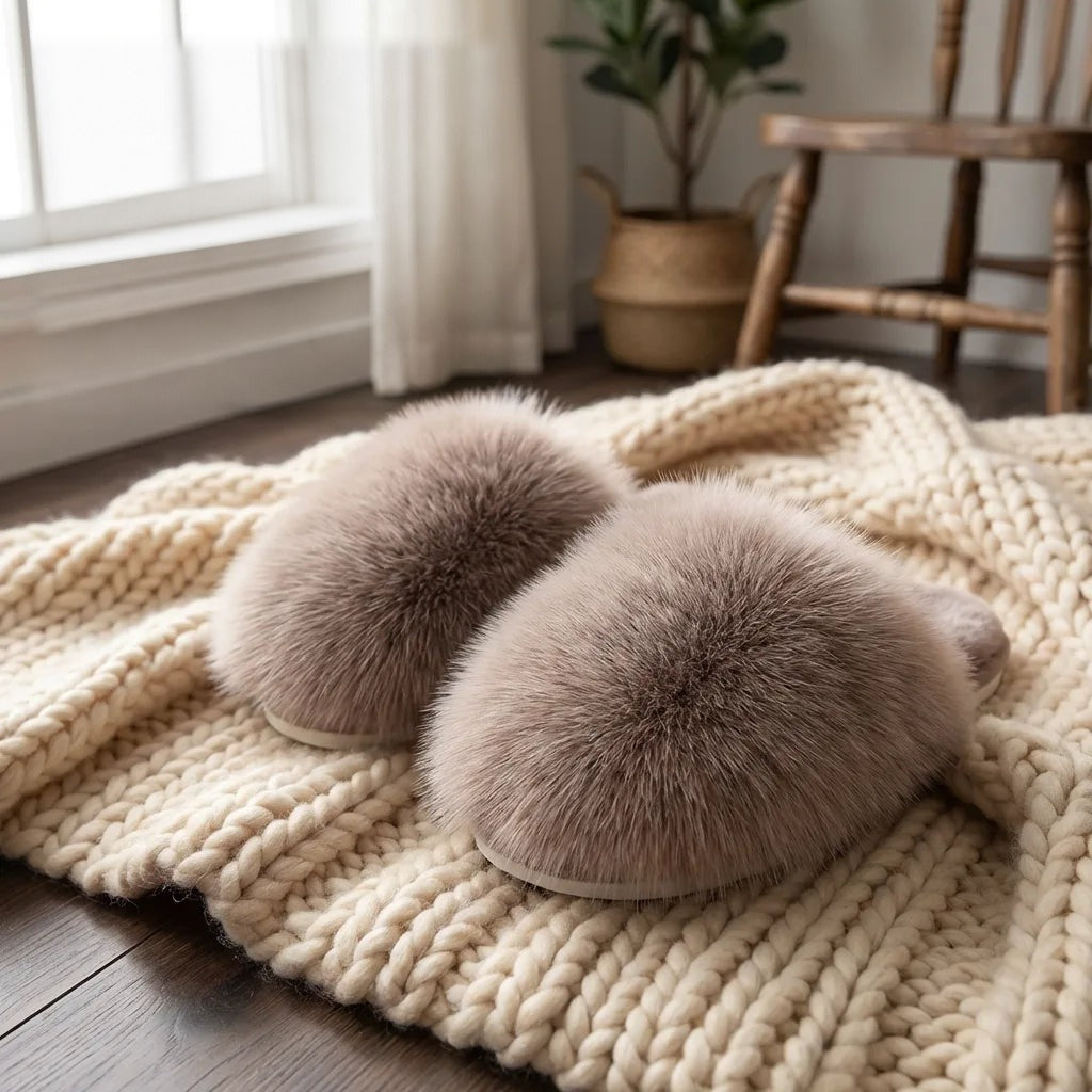 Ladies Slippers - Fluffy Faux Fur House Slippers
