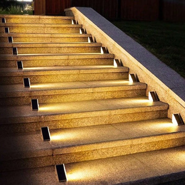 Solar Powered Stair Lights with Dusk Sensor, Waterproof LED Outdoor Step Lights