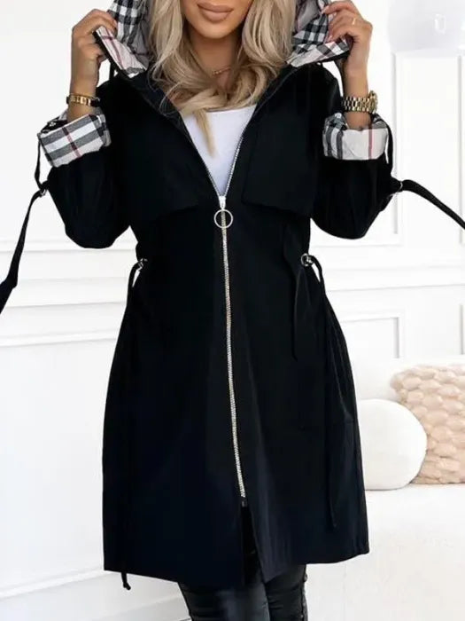 Women's Hooded Zip Coat - Waterproof Windproof