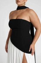 Maxi Dress For Women – Black & White Strapless Colorblock