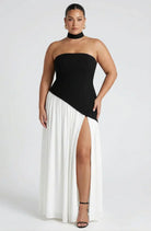 Maxi Dress For Women – Black & White Strapless Colorblock