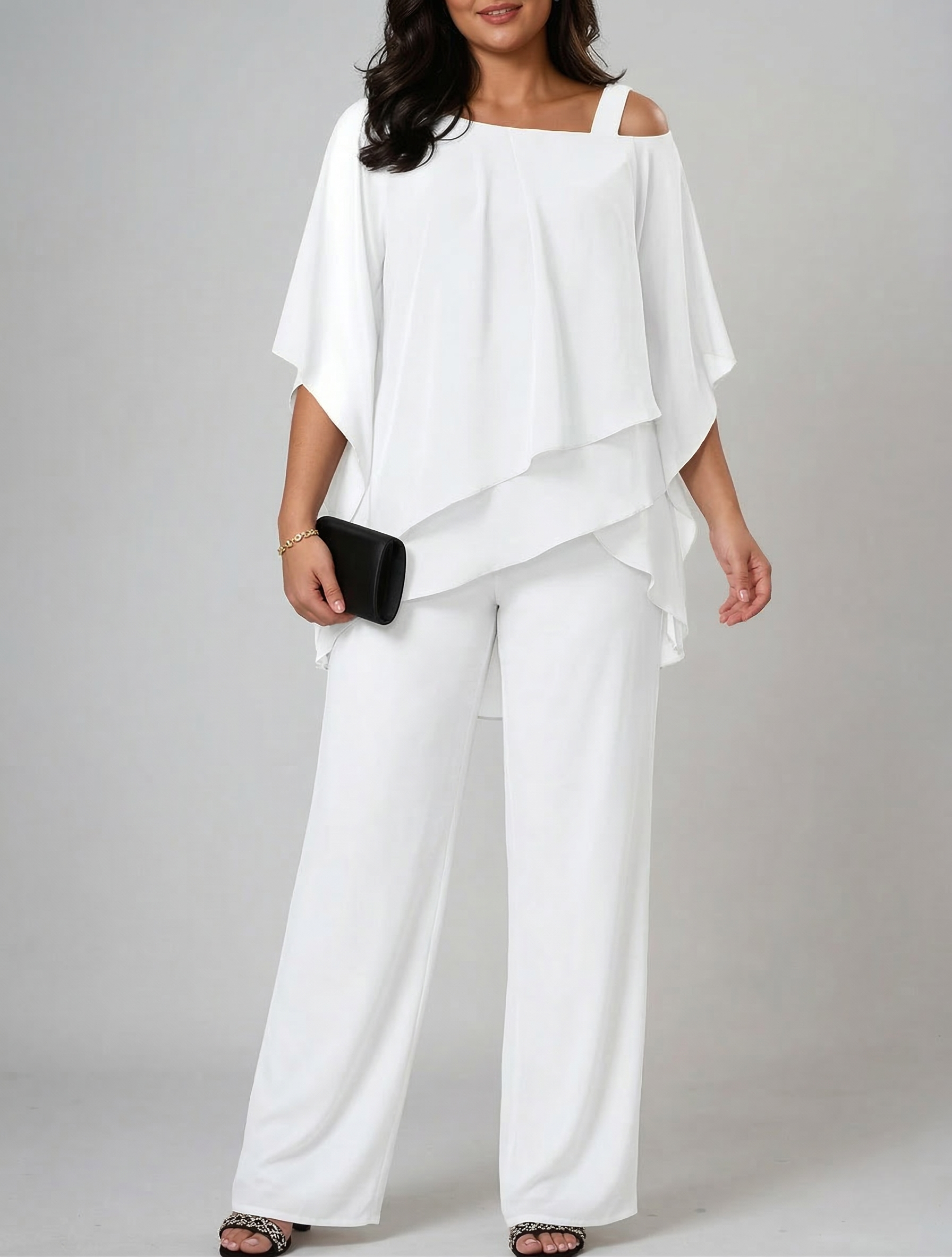 Women's Two-Piece Set Asymmetric Top & Wide-Leg Pants