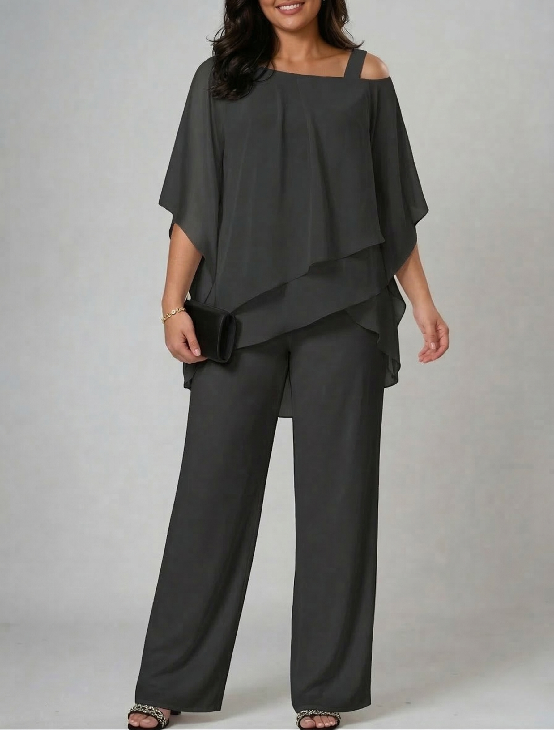 Women's Two-Piece Set Asymmetric Top & Wide-Leg Pants
