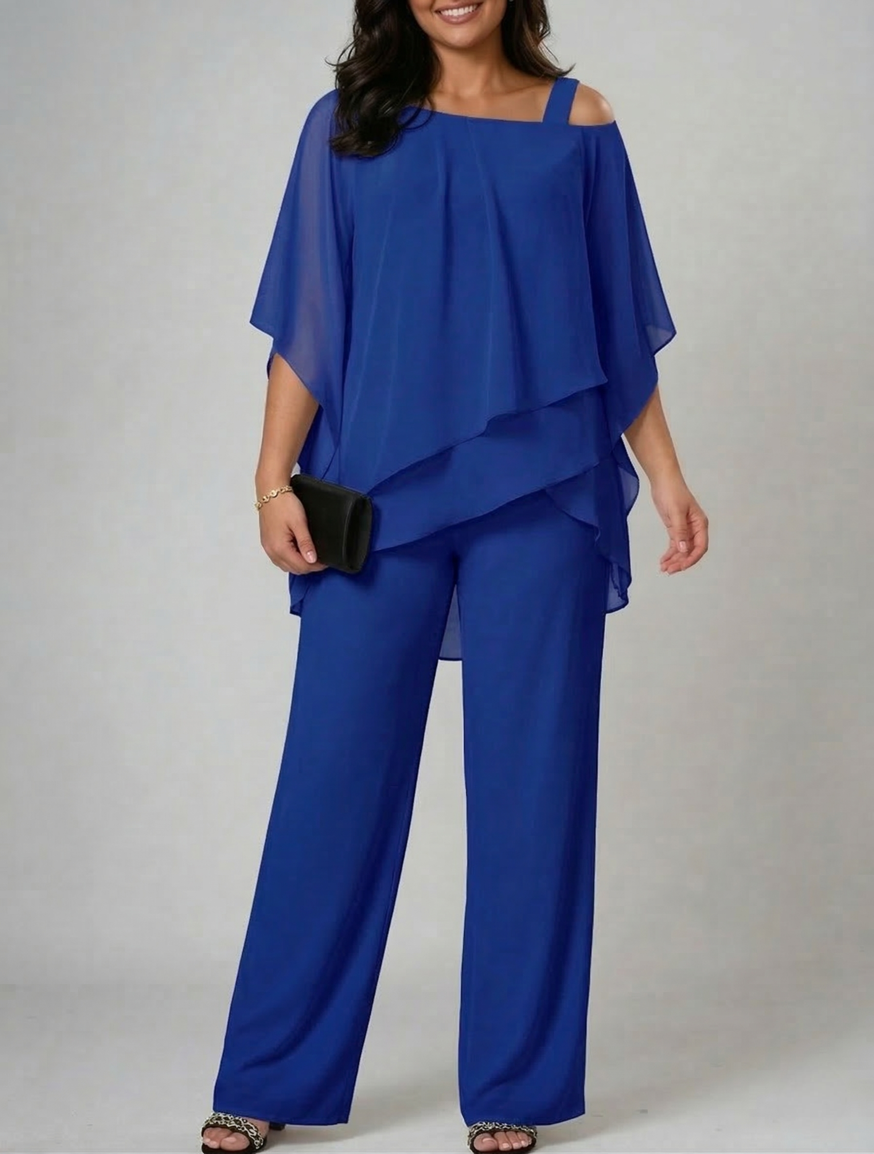 Women's Two-Piece Set Asymmetric Top & Wide-Leg Pants