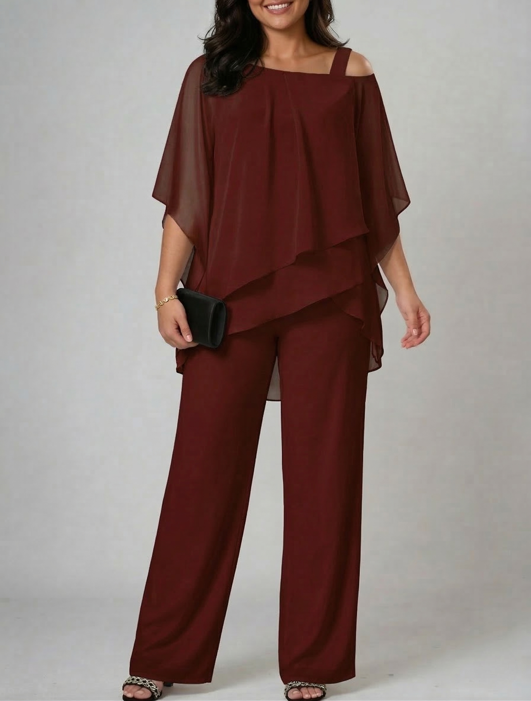 Women's Two-Piece Set Asymmetric Top & Wide-Leg Pants
