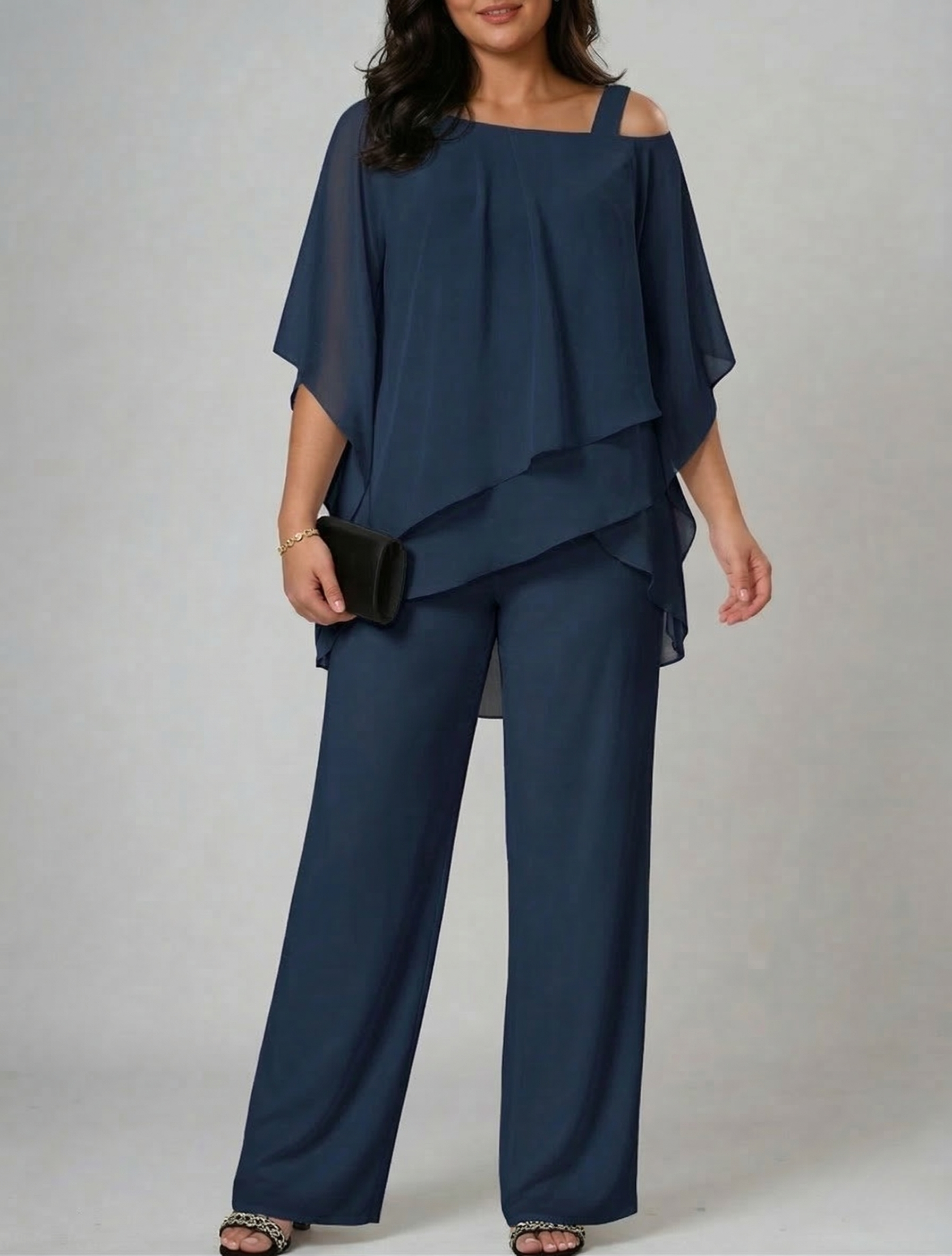 Women's Two-Piece Set Asymmetric Top & Wide-Leg Pants