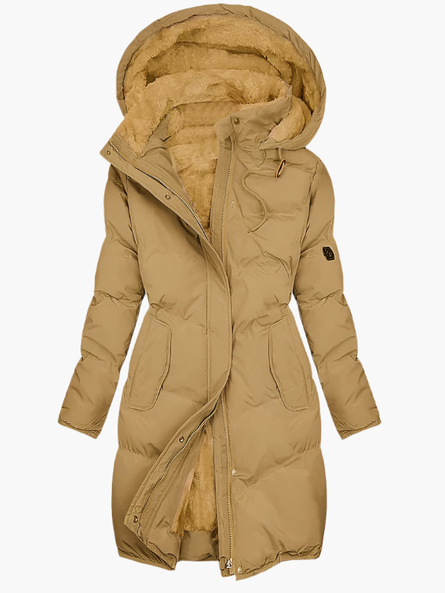 Women's Quilted Hooded Winter Coat with Zip Closure