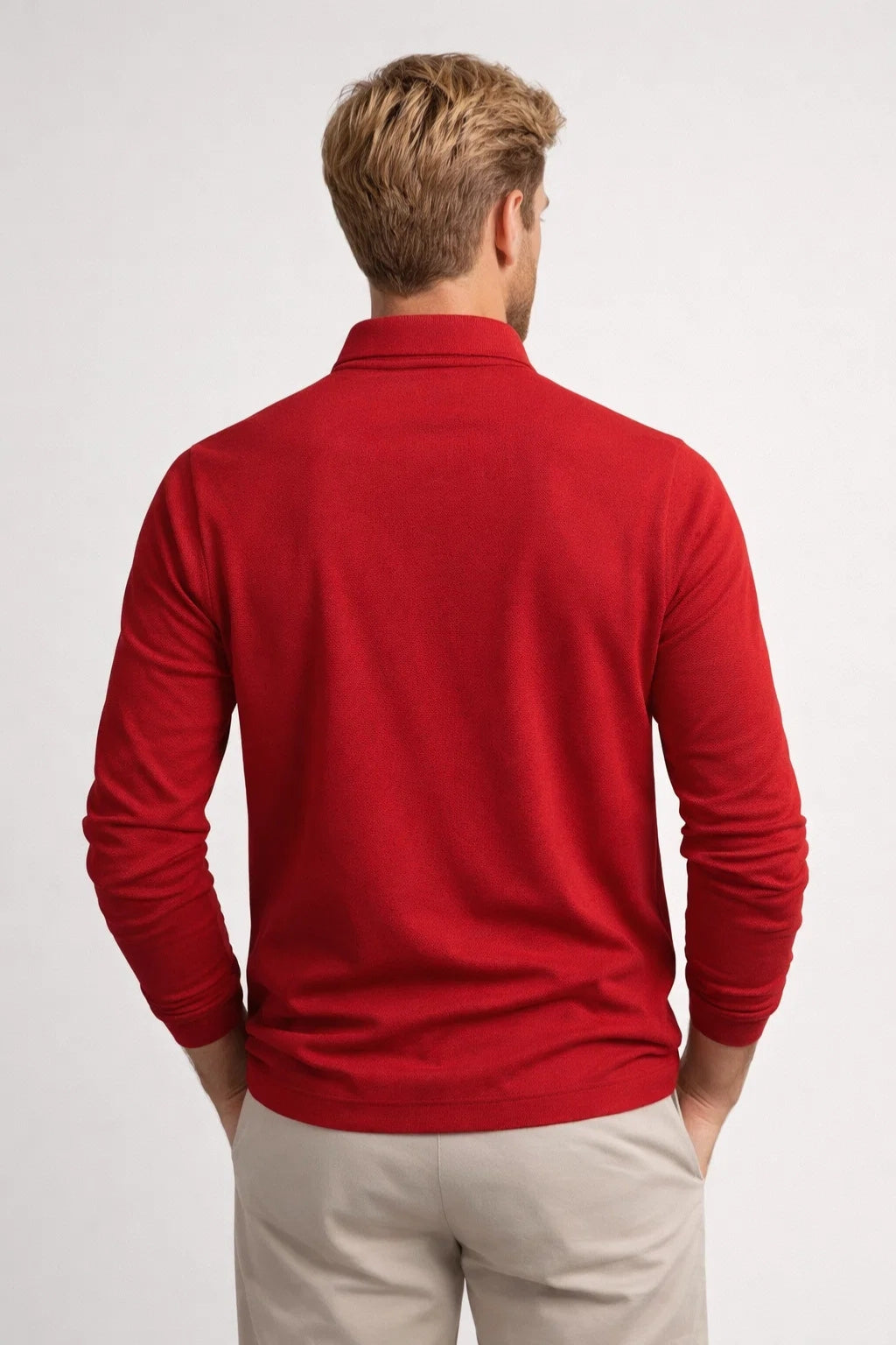 Men's Long Sleeve Polo Shirt - Classic Collar, Slim Fit