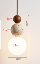 Spherical Pendant Lamp with Travertine and Wood Details