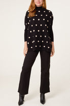 Women's Polka Dot Batwing Knit Jumper – Relaxed Fit Sweater
