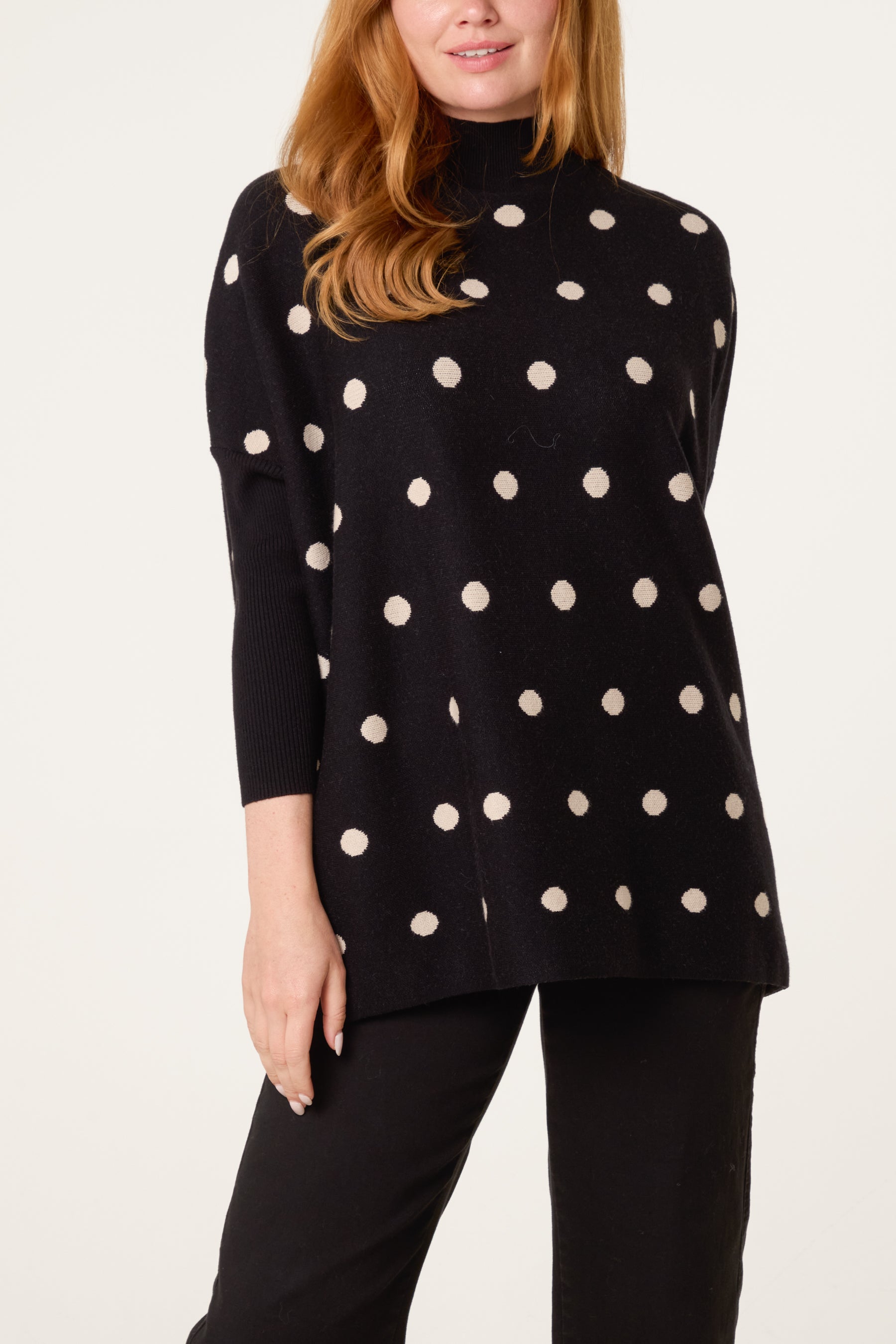Women's Polka Dot Batwing Knit Jumper – Relaxed Fit Sweater