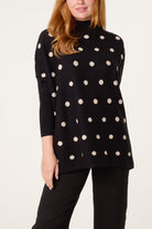 Women's Polka Dot Batwing Knit Jumper – Relaxed Fit Sweater