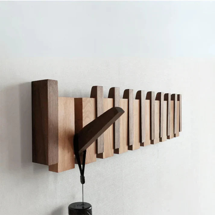Wooden Coat Rack Piano Design – Walnut and Beech Wall Hooks