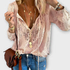 Women's V-Neck Lace Blouse with Long Sleeves