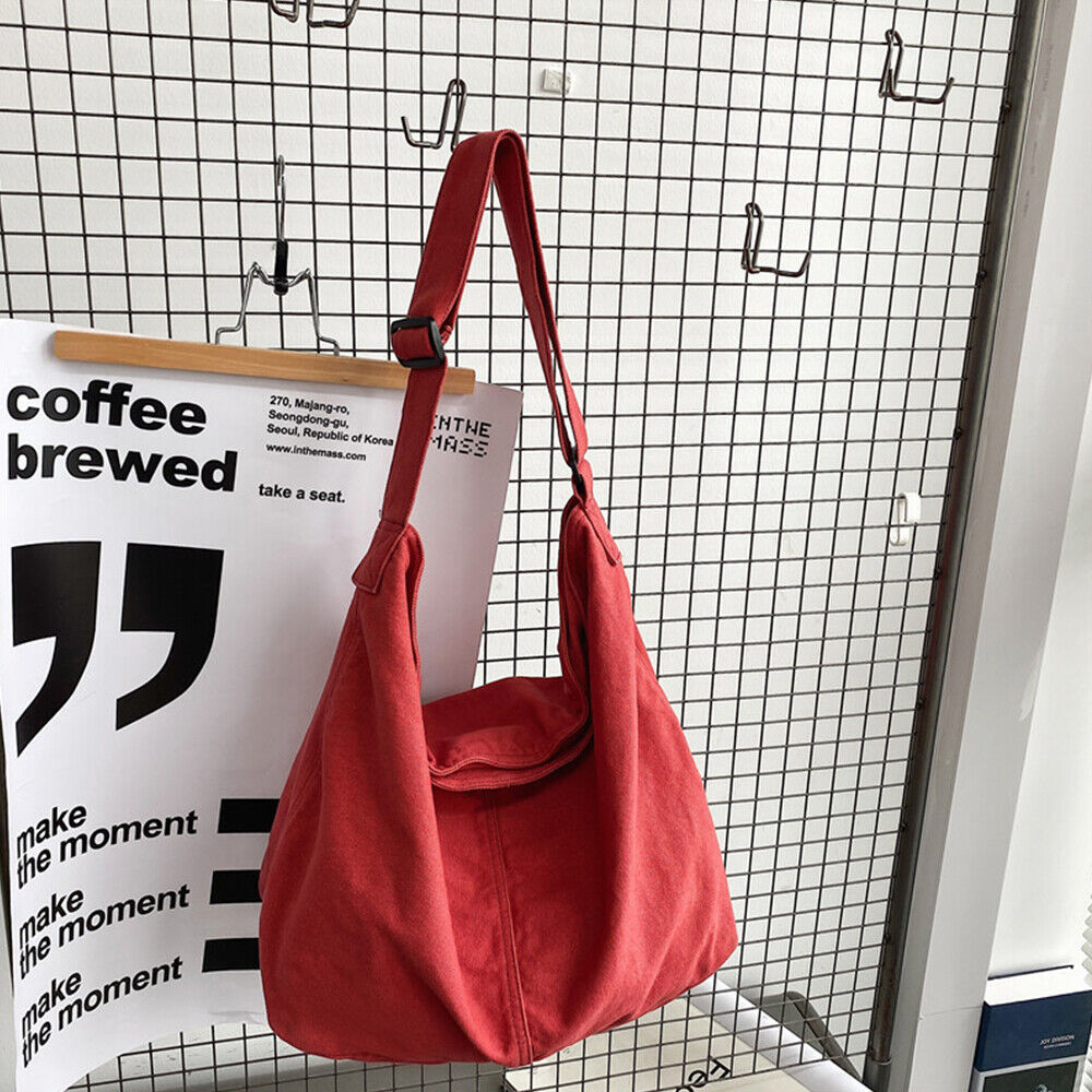 Women's Oversized Canvas Shoulder Bag with Wide Strap