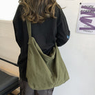 Women's Oversized Canvas Shoulder Bag with Wide Strap