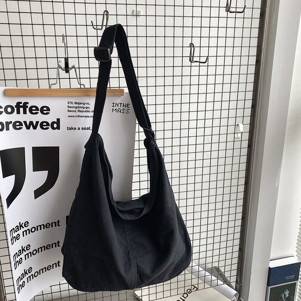 Women's Oversized Canvas Shoulder Bag with Wide Strap