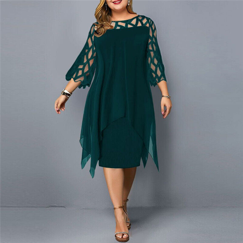 Elisa Chiffon Jurk | Plus-size damesjurk met asymmetrische laag en elegante uitsneden