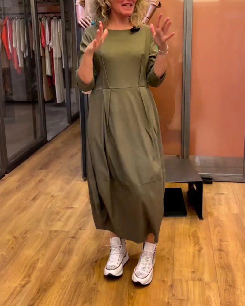 Women's Round Neck Dress with Tailored Fit, 3/4 Sleeves